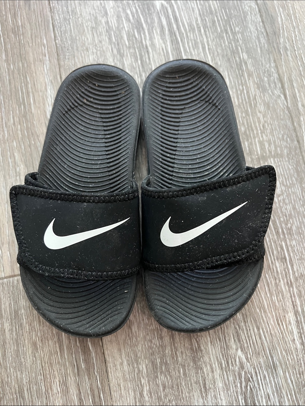 Nike Kids Black Slide Sandals with White Swoosh 12 C